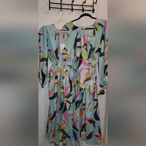 Women's Long Sleeve Twist Cut Out Dress - A New Day Blue Floral M